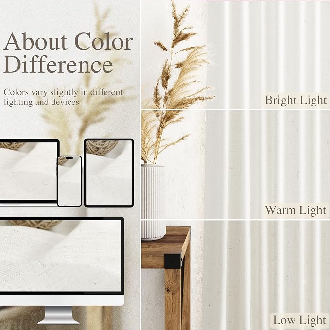 Nanspring Neutral Linen Curtains 72 Inches for Living Room Light Filtering Semi Sheer Curtains Coastal Modern Farmhouse Decor Drapes for Bedroom Office Back Tab and Rod Pocket 52x72, 2 Panels