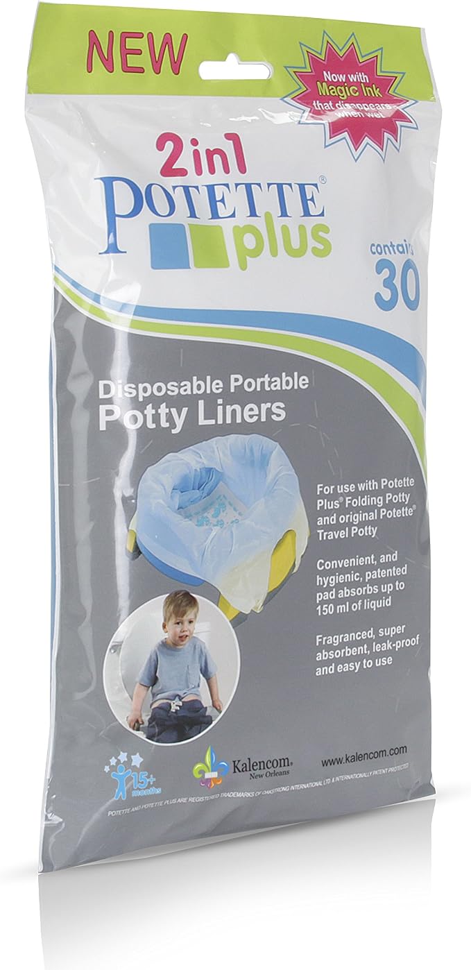 Kalencom Potette Plus Potty Seat Liners - Disposable, Leakproof Liners for Travel Potty Seat - Fragranced to Absorb Odor - 30 Count