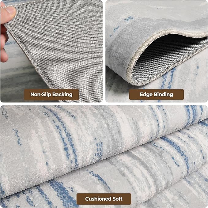 Washable Rugs 8x10 Washable Area Rugs for Living Room,Bedroom,Dining Room- Large Modern Abstract Rugs with Non Slip Rubber Backing,Soft Low Pile Neutral Accent Carpet for Nursery Home Office