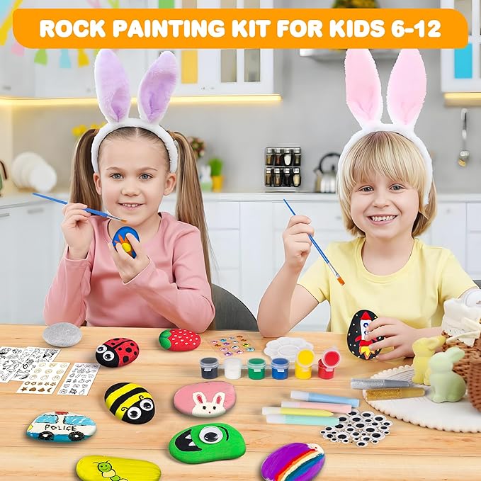 Rock Painting Kit for Kids Ages 6-12, Glow in The Dark Rock Paint, Arts and Crafts Birthday Party Gifts for Boys Girls 6 7 8 9 10 12 Year Old, Creative Craft Activity Kits, Art & Crafts Supplies Toys