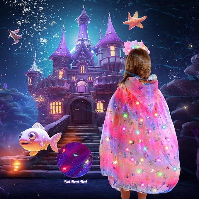 Fedio Mermaid Toys Princess Dress up for Girls,Mermaid Light Up Princess Cape Set,Toddler Dress up Toys Christmas Birthday Halloween Gifts for 3-8 Years Old