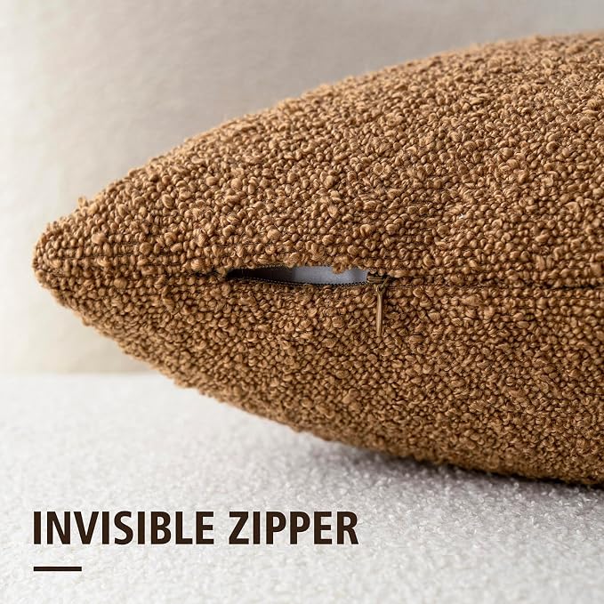 Foindtower Set of 2, Decorative Textured Boucle Throw Pillow Covers Accent Solid Pillow Cases Neutral Soft Couch Cushion Case for Chair Sofa Bedroom Living Room Home Decor 16 x 16 Inch Rust Tobacco