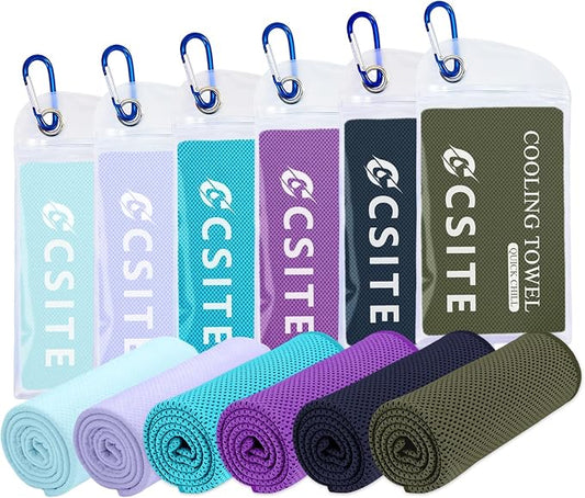CSITE 6 Pack Cooling Towels (47"x12") for Neck and Face, Ice Towel for Hot Weather, Soft Breathable Chilly Gym Towels, Microfiber Towel for Work Out, Yoga, Running, Camping & More Activities