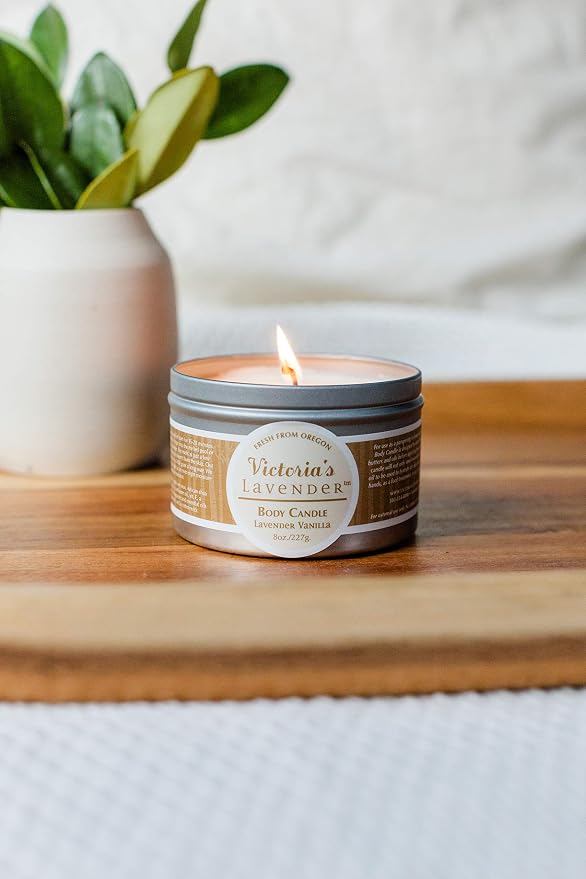 Victoria's Lavender Moisturizing Body Massage Candle, Aromatherapy Scented Candle Wax, Turns Into Nourishing Massage Oil, 8 Oz, Lavender Vanilla