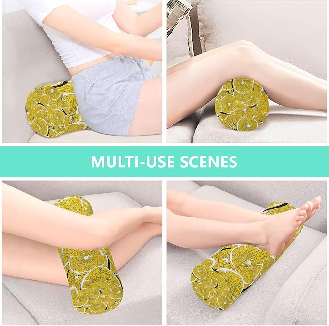 Yellow Lemon Slices Neck Roll Pillow Bolster Round Health Memory Foam Long Cervical Cylinder Pillows with Removable Washable Cover for Body Bed Legs Back Yoga