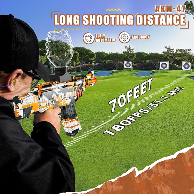 Gel Ball Blaster, Splat Gel Gun for Precision Shooting, Electric Water Ball Blaster Gun with Top Loading Design, Great for Competitive Team Play, Ages 15+ (Orange)