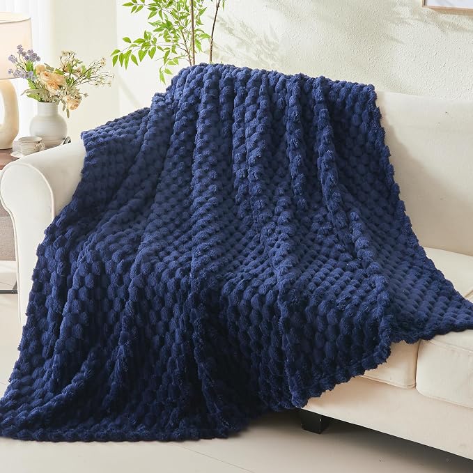 NEWCOSPLAY Fleece Clouds Cozy Twin Blanket for Couch, Dark Navy, 60"x80" | Premium Silky Flannel Blanket, Soft Lightweight Fluffy Throw Blanket for Bed Sofa Decor, Gift for All Season Use
