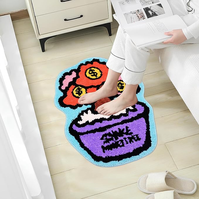 B.Duck X POP Sunday Mini Random Mystery Rug Blind Box Carpet, Cute Plush Accent Rug for Bedroom Dorm Desk Home Decor Gift (1 Random Style) (Shake Money Tree Series, Single Box)