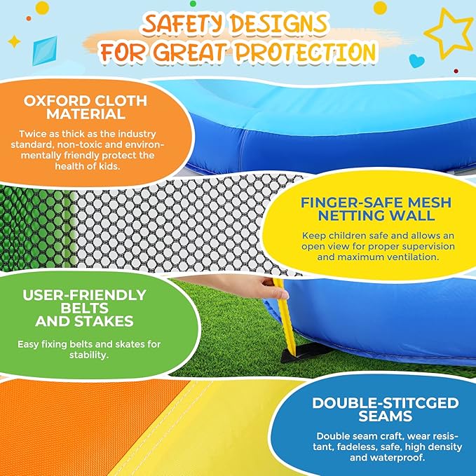 Whubefy Inflatable Water Slides for Kids with 450W Blower, 6 in 1 Blow Up Water Park, 158x 138 x 89 Waterslide w/Climbing Wall, Splash Pool, 2 Water Cannon, Basketball Rim & Crocodile Shower Head