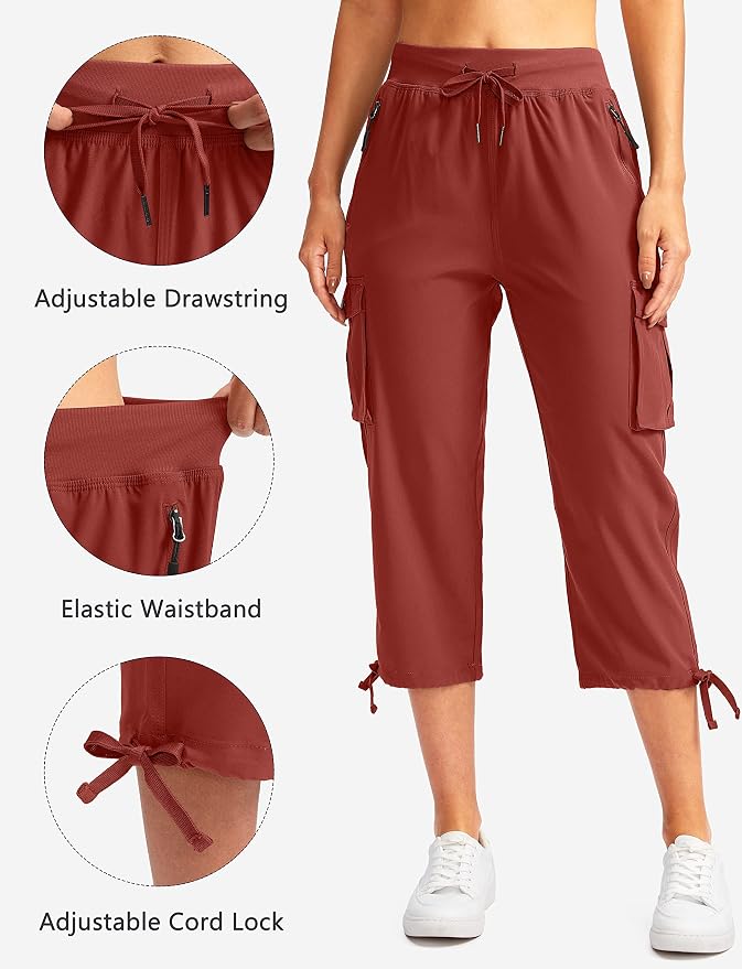 Soothfeel Women's Cargo Capris Pants with 6 Pockets Lightweight Quick Dry Travel Hiking Summer Pants for Women Casual