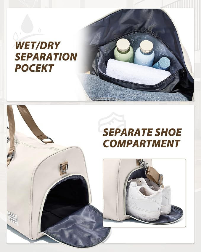 Travel Duffle Bag,Weekender Overnight Bags for Women with Shoes Compartment,Tote Gym Bag Personal Item Carry On Bag for Travel Business Trips Sport Hospital Dance Beige Brown