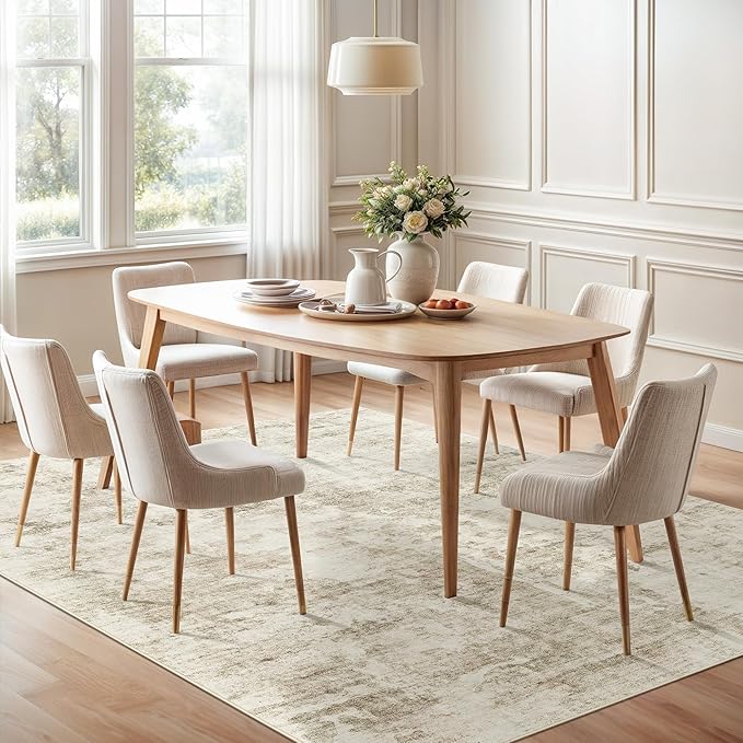 Soalmost Abstract Rug 8x10 Large Living Room Area Rugs Washable Beige/Gray | Modern Non-Slip Carpet for Dining Bedroom, Stain Resistant Foldable Thin Low Pile Floor Mat Under Table Home Office Decor