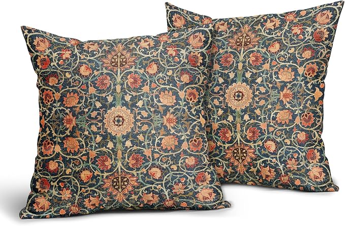 Vintage Floral Pillow Covers 20X20 Inch Set of 2 Burnt Orange Flowers Botanical Decorative Square Pillow Cases Navy Blue Art Cushion Case Farmhouse Home Decor for Sofa Couch Bedroom Outdoor