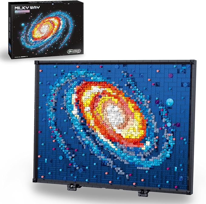 Art The Milky Way Galaxy Building Set, 3D Wall Art Building Kit for Decor, DIY Space Decor with Display Stand, 2438 PCS Mini Bricks Creative Gift for Adults Kids 14+