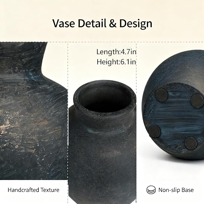 Bronze Ceramic Vase 6.1 inch - Handmade Rustic Farmhouse Flower Vase, Entryway Table Decor Centerpiece for Home & Wedding Pottery Enthusiasts、Pampas Grass Vase for Living Room, Shelf, Table, Bathroom