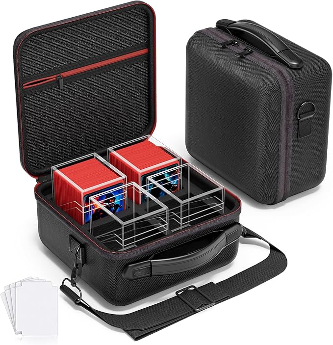 Proijeut Card Deck Box with Portable Case, 4 Pack Clear Commander Deck Box with 4 Dividers, Holds 400+ Double Sleeved Cards, Fit for MTG, YuGiOh, TCG