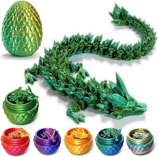 Pigmiss 3D Printed Dragon Egg Crystal Dragon Fidget Toy Full Articulated Dragon Mystery Dragon Eggs with Dragon Inside Home Office Desk Decor Gifts Toys (Laser Yellow Green)