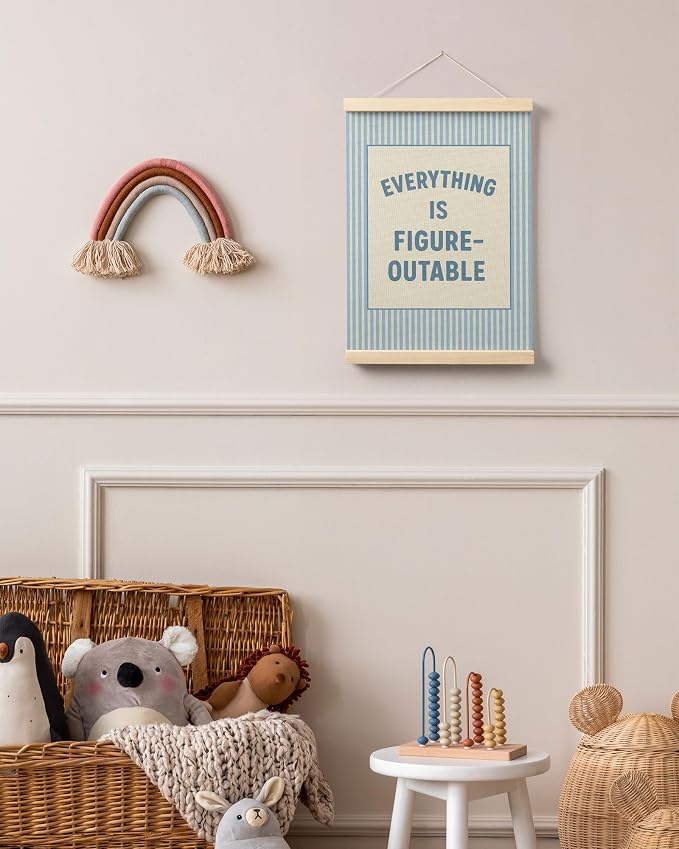 FGFK Preppy Blue Everything Is Figureoutable Inspirational Wall Art Poster Hanger Frame, Trendy Blue Striped Positive Affirmations Canvas Prints Framed Wall Decor for Girls Bedroom Dorm, 12x16 Inch