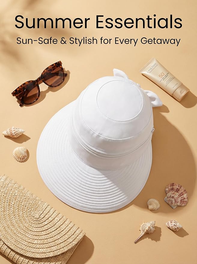 2-in-1 Women’s Sun Visor Sun Hat Zipper Off Ponytail Friendly, Lightweight Quick Dry, Summer UV Protection