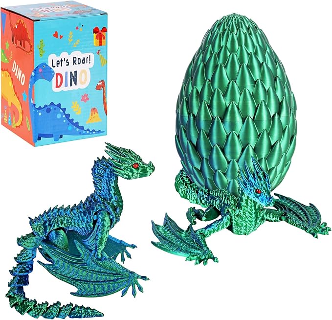 3D Printed Dragon Articulated Crystal Dragon Eggs, Adult Fidget Toys for Autism ADHD (Blue Green Pro)