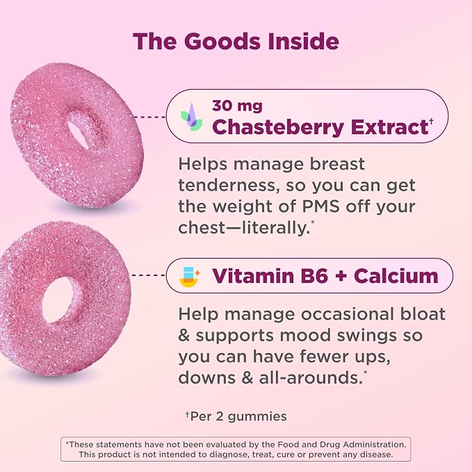 OLLY Period Hero Gummies, PMS Support Supplement,* Chasteberry, Vitamin B6, Calcium, Cran-Raspberry Flavor, 30 Day Supply - 60 Count
