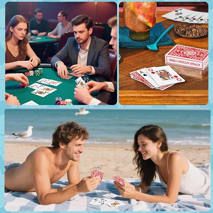 Plastic Playing Cards Waterproof Cards Poker Card 2 Pack Playing Card Large Print for Adults Seniors, Deck of Card Set Poker Cards for Beach Trip Pool Party Games (Red)
