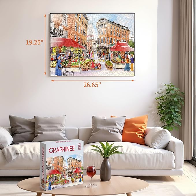 1000 Pieces Jigsaw Puzzles for Adults, Boston Bazaar Puzzle, Unique Shape Puzzles for Family Friends Challenging Games