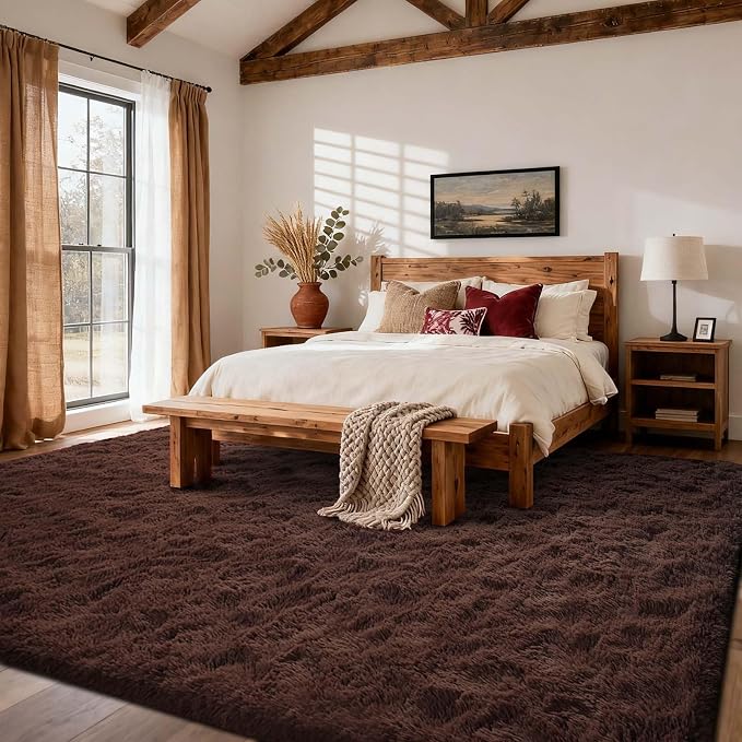 8x10 Ft Extra Large Shag Rugs for Living Room, Ultra Soft Fluffy Furry Area Rugs for Bedroom Indoor Floor, Aesthetic Carpet for Kids Home Decor (Brown)