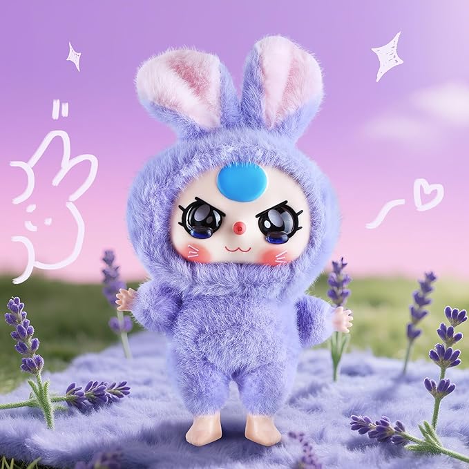 Vinyl Plush Doll, Stuffed Animals with Vinyl Face Lovely Vivid Expression for Girls Boys, Cute Popular Macaron Purple Kawaii Bunny Plush Toy Doll Gift for Collectibles Car Home Décor Birthday Keychain