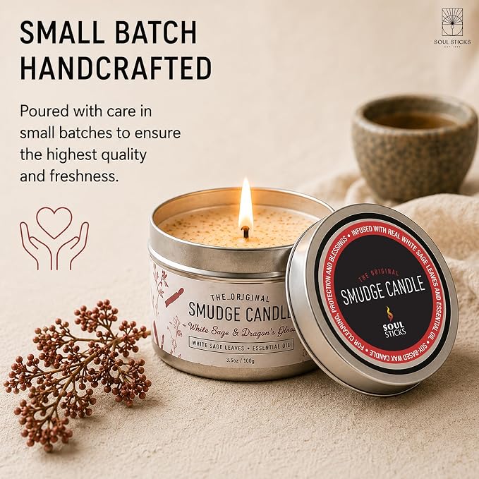 SOUL STICKS Smudge Candle for Cleansing House, Meditation, Chakra Healing, Aromatherapy | 3.5 Ounce Smudge Candle for Spiritual Cleansing (White Sage & Dragon's Blood)