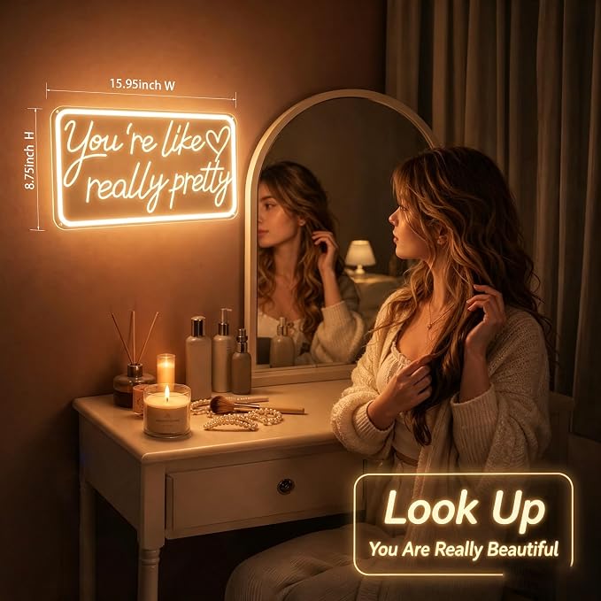 You'Re Like Really Pretty Neon Sign, Warm White Led Neon Signs for Wall Decor,You'Re Like Really Pretty Led Light Sign for Girls Room Vanity Bedroom Offices Decor Boutique Really Her Signs