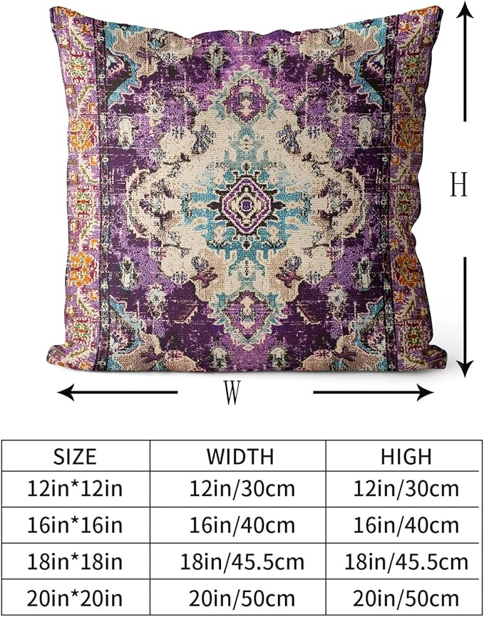 Snycler Boho Throw Pillow Covers 20x20 inch Set of 2 Boho Rug Carpet Double Sided Pattern Cotton Soft Pillow Case Cushion Cover Pillowcase for Couch Sofa Bed Decorative (Purple)