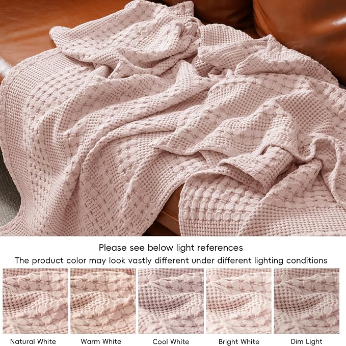 PHF 100% Cotton Waffle Weave Blanket Queen Size, Lightweight Breathable Summer Blanket for Hot Sleepers, Pre-Washed Soft Layer for Bed, Couch, Aesthetic Home Decor & Gift, 90"x90", Pumpkin Orange