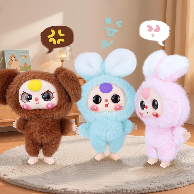 Vinyl Figures, Plush Toys with Rotatable Eyes Cute Expression for Girls Boys, Kawaii Macaron Green Bunny Vinyl Plush Doll Stuffed Animals Gifts for Collectibles Toys Car Home Décor Birthday Keychains