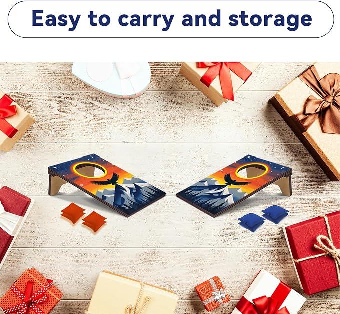 2PCS Mini Tabletop Cornhole Boards, 4.7" W x 7.7" L Wooden Desktop Toss Game with 8 Bean Bags, Portable Game Set for Travel Home