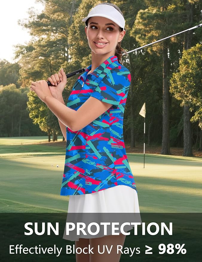 LOMON Womens Golf Polo Shirt Summer Short Sleeve Quarter Zip Outfit | Side-Pockets,Princess Seams,Cotton,Wrinkle Free,Moisture Wicking,Quick-Dry,Lightweight,Collared,for Tennis Workout