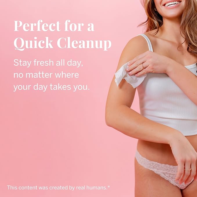 Pixie Feminine Wipes – Naturally Scented Rosewater + White Tea – Flushable, Biodegradable & pH Balanced – Individually Wrapped Wipes for On The Go – Cleaner for Menstrual Cups & Discs (10 Count)