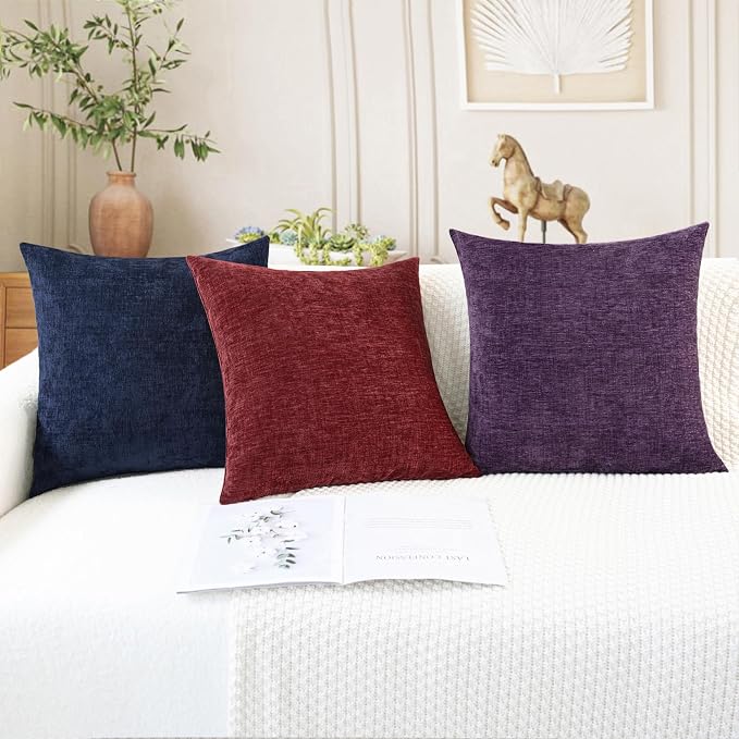 CaliTime Decorative Couch Throw Pillow Covers 22 X 22 Inches Navy Blue | Pack of 2, Cozy Chenille Cushion Cases for Sofa Bed Living Room Farmhouse Home