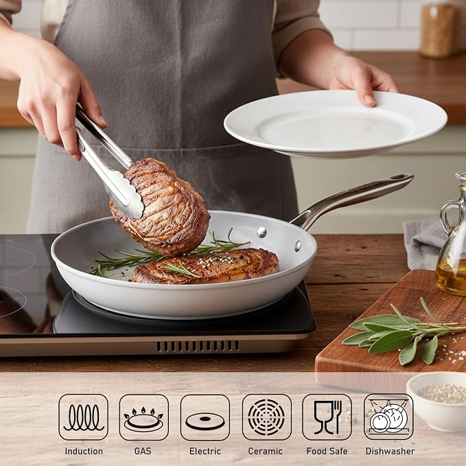 TECHEF - CeraTerra Ceramic Nonstick Frying Pan Skillet, (PTFE, PFAS, and PFOA Free), Dishwasher Oven Safe, Stainless Steel Handle, Induction-Ready, Made in Korea (10-in)