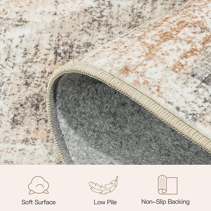 3x5 Area Rug for Entryway, Gold Abstract Washable Non-Slip Rug for Kitchen | Low Pile Soft Small Rugs, Abstract Carpet for Bathroom Bedroom Tool Room, Stain Resistant Foldable Distressed Rug