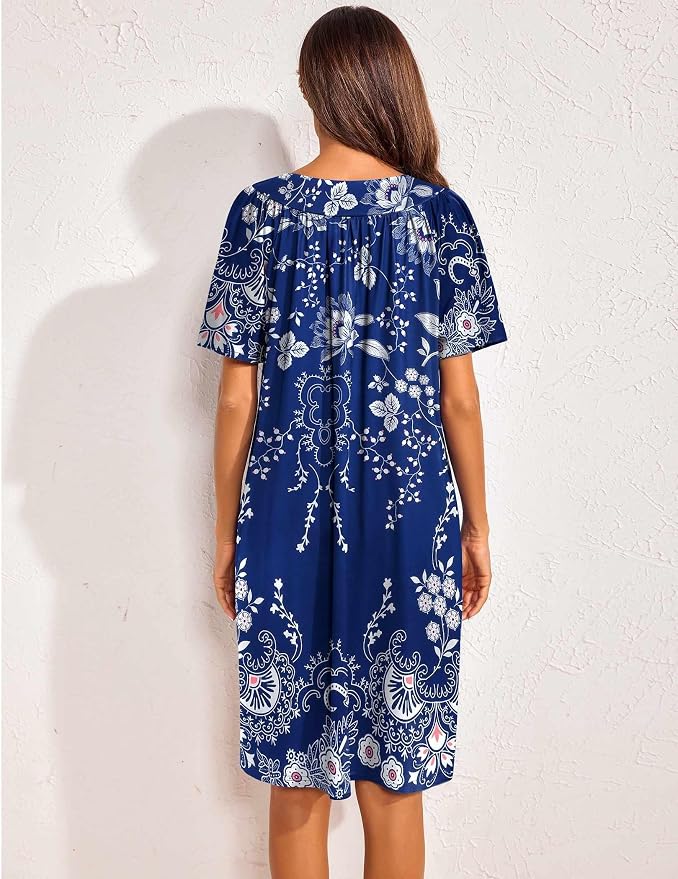 Ekouaer Womens House Dress Floral Print Nightgown with Pockets Mumu Dress