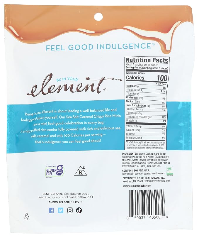 Element, Rice Cake Caramel Sea Salt Mini Dipped, 3 Ounce
