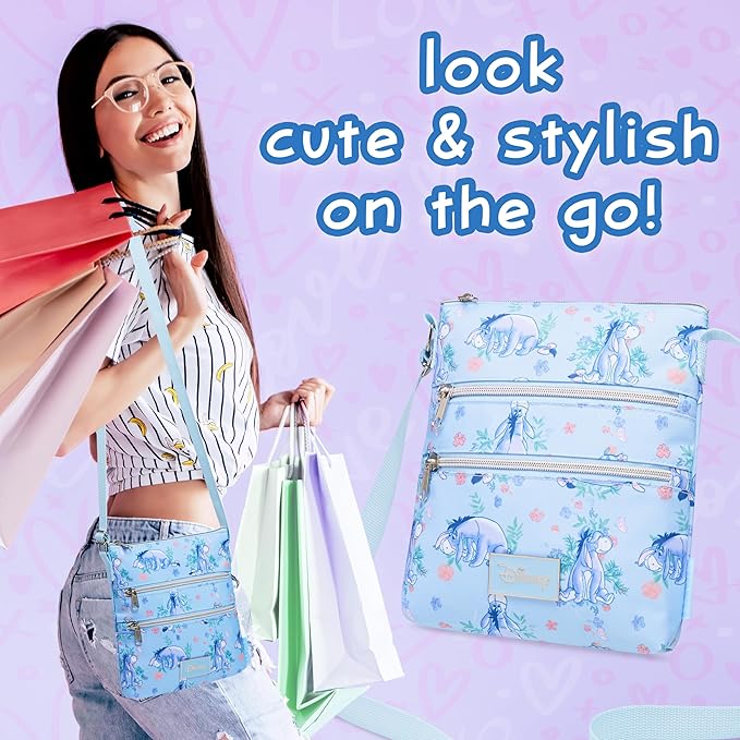 Disney Stitch Girls Purse Cross Body Bag for Kids Teens Women Shoulder Bag with Adjustable Strap Fashion Handbag Stitch Gifts (Blue, Eeyore)