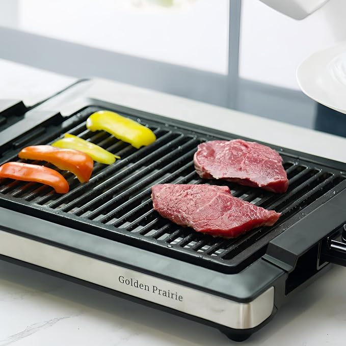 Indoor Grills Electric Smokeless, 1600W BBQ Grill with Water-Filled Drip Tray, 15-Inch Nonstick Grate for Steaks & Korean BBQ, Rapid Heating for Searing