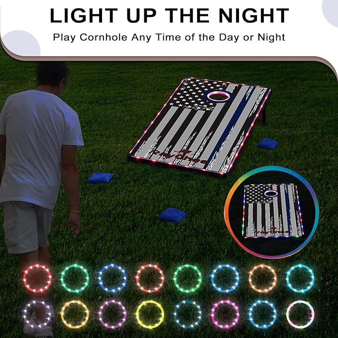 LED Cornhole Set, 3 x 2ft / 4 x2 ft Cornhole Board Game Set, Corn Hole Outdoor Game, Multi-Design with Light-Up Border, 8 Bean Bags, Carrying Case for Backyard, Beach, Lawn