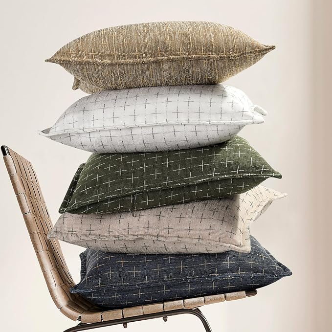 Pillow Covers 22x22 Set of 2 Soft Polyester Textured Pillow Covers with Stylish Flange Edge Cozy Farmhouse Throw Pillows for Couch Bed Sofa Living Room