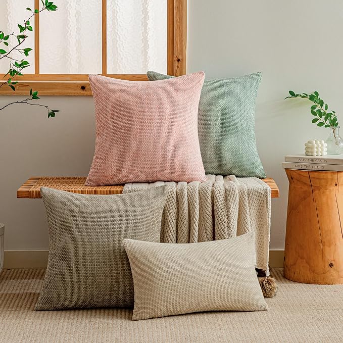 a moment Pink Chenille Throw Pillow Covers 22x22 Inch Pack of 2 Modern Decorative Throw Pillow Covers Farmhouse Cross Covers Home Decor for Sofa Bedroom Living Room