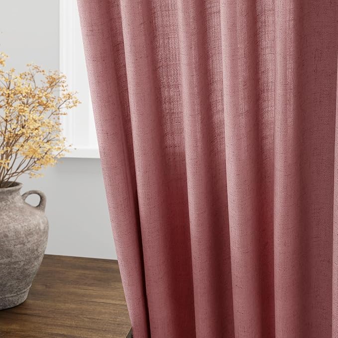 Canyon Rose Linen Curtains 72 Inch Length for Living Room Sheer Lightweight Door Drapes 2 Panels Set for Kids Bedroom Light Filtering Back Tab Rod Pocket Curtain for Kitchen Protect Privacy 52x72