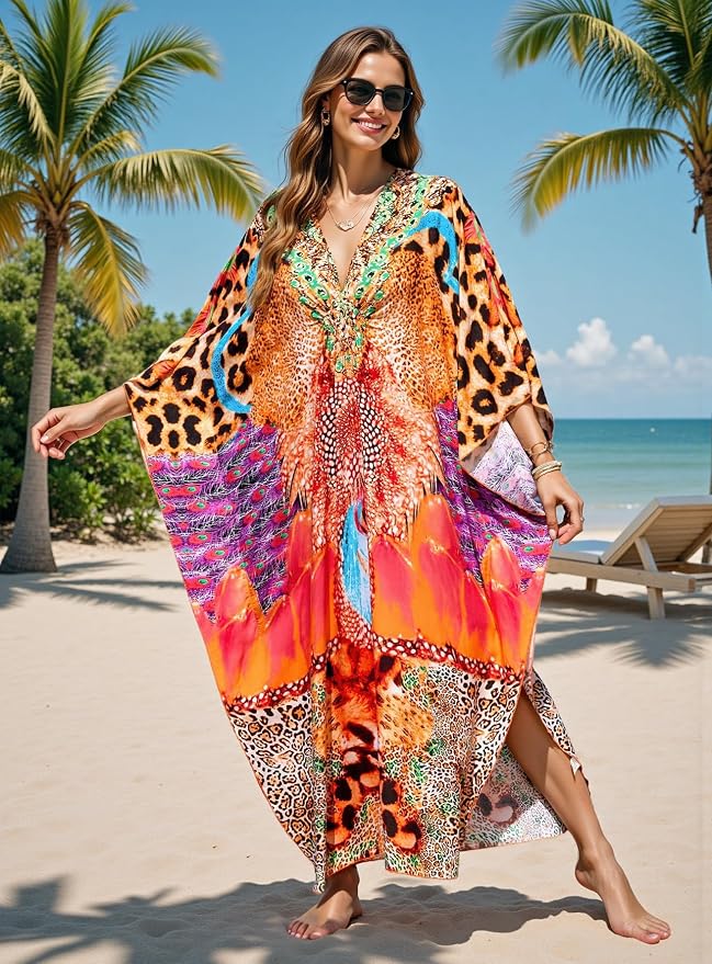 Mumu Dresses for Women Plus Size, Bohemian Kaftan Beach Cover Up Long Maxi Nightgown Soft Loungewear
