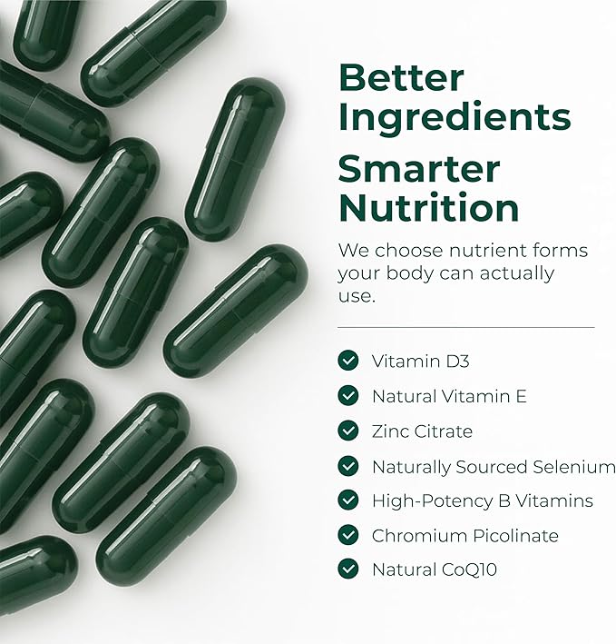 Multivitamin for Men with Bioavailable Vitamins, Minerals, Vitamin D, B12, C, A & Zinc for Energy, Focus and Immune Health – Premium Mens Multivitamins & Multiminerals – 60 Liquid Caps